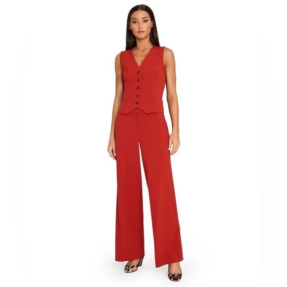 Tahari ASL Women's Wide-Leg Crepe Pants in Red Size 8 - Picture 7 of 11